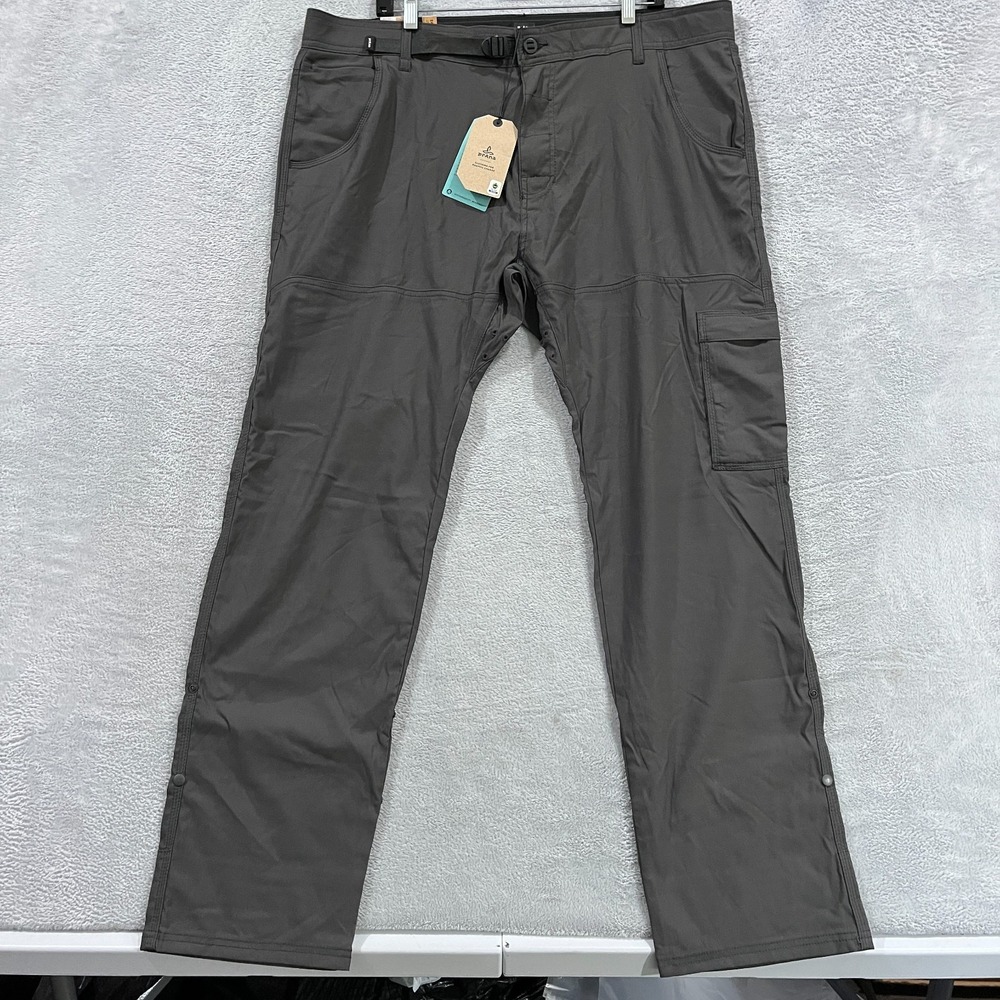 Prana Stretch Zion Slim Pant II Men 40x32 Dark Iron Gray Roll Up Stretch Belted